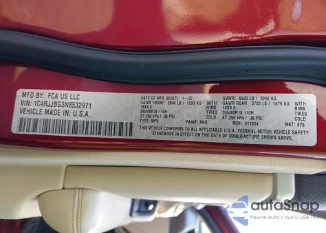 2022 Jeep Grand Cherokee L Limited 4X2 из США, поврежденный, VIN 1C4RJJBG3N8532971